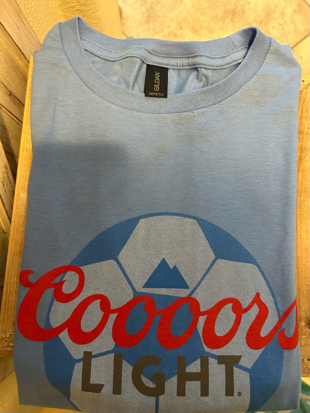 Coors Light Beer Soccer Graphic Tee Light Blue Size L - Like New!